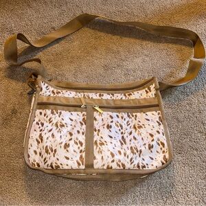 LeSportsac Canvas Crossbody Bag with Speckled Print - Tan/White
